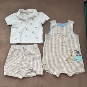 Little Me safari 3‑piece shortall set (18M)